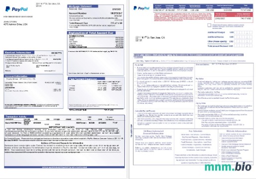 USA PayPal wyciąg z kredytu hipotecznego w formatach Word i PDF, 3 strony
